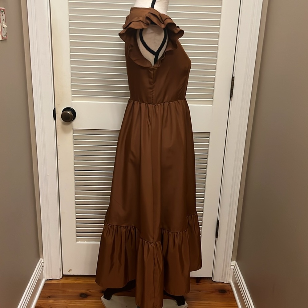 Sold on mercari.  SHEIN Tiered Ruffled Midi Dress in Brown, Size Small, EUC - Picture 10 of 17